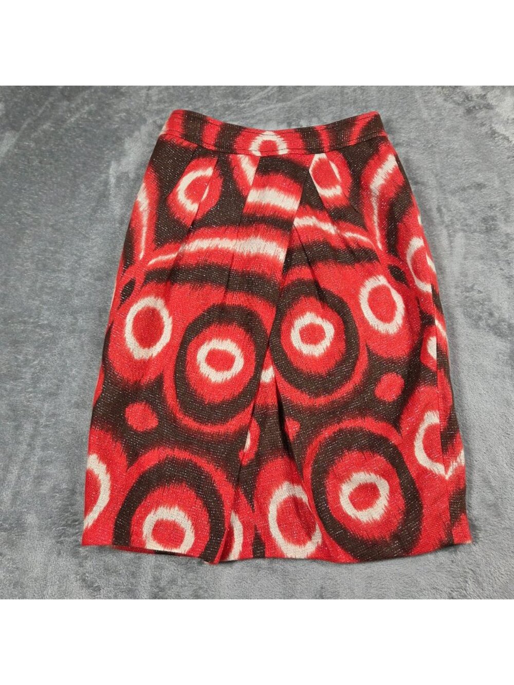 Tory Burch Skirt 0 Red Brown Geometric Tribal Linen Metallic Party Office - Picture 1 of 8